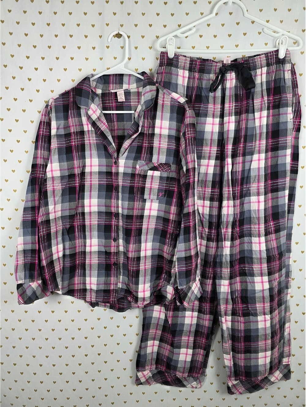 Victorias Secret Plaid Sleep Set Pajama Pants Shirt Outfit Sleep Medium
